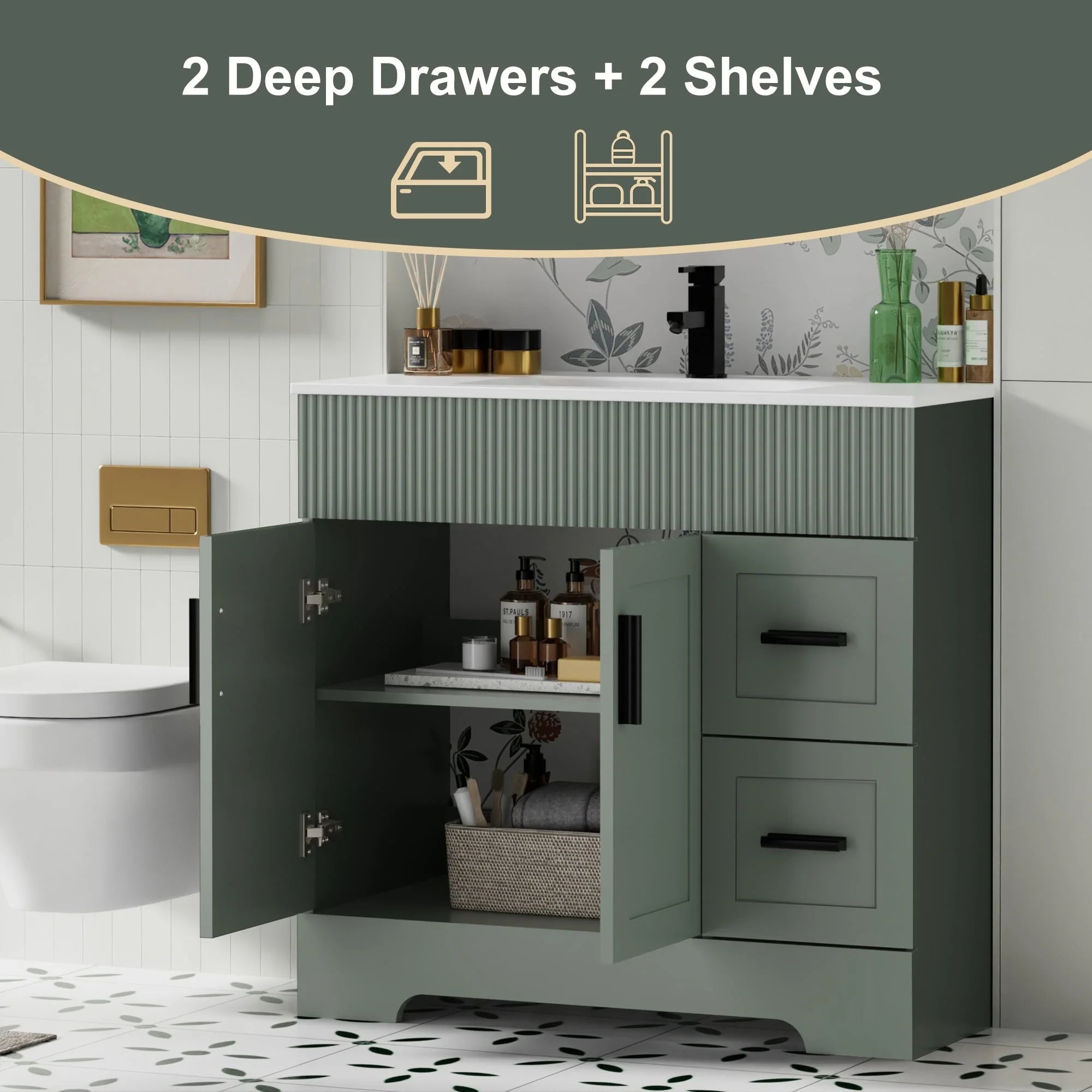 Meuble-lavabo Wavy Line 30/36/48 avec évier et robinet