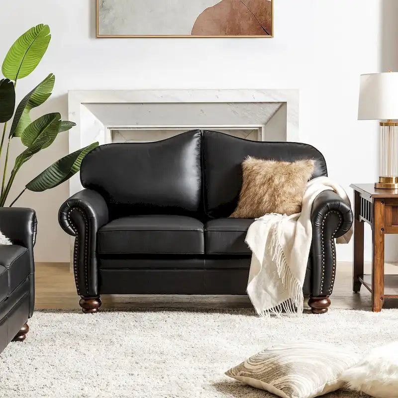 Canapé Angel Transitional en Cuir Véritable avec Dossier Capitonnée par HULALA HOME