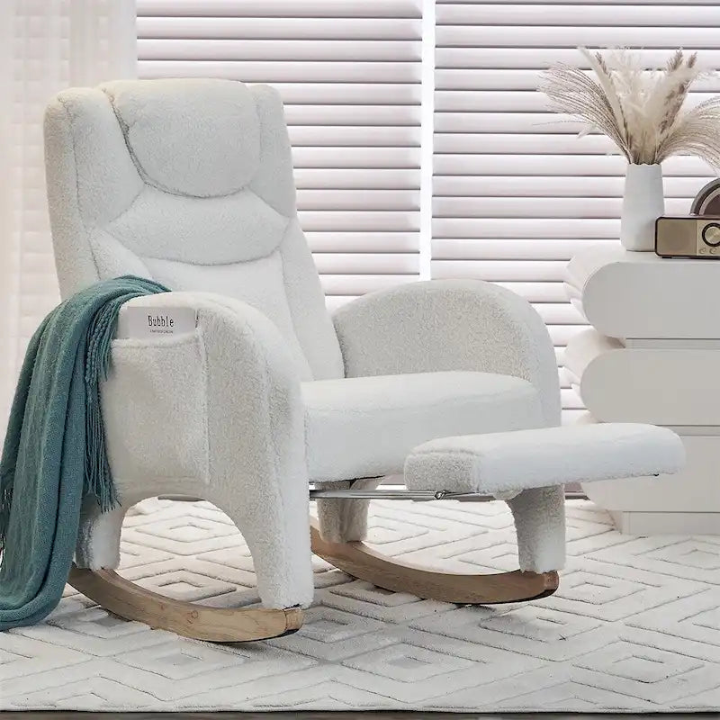 Fauteuil à bascule de puériculture ergonomique en tissu avec repose-pieds réglable