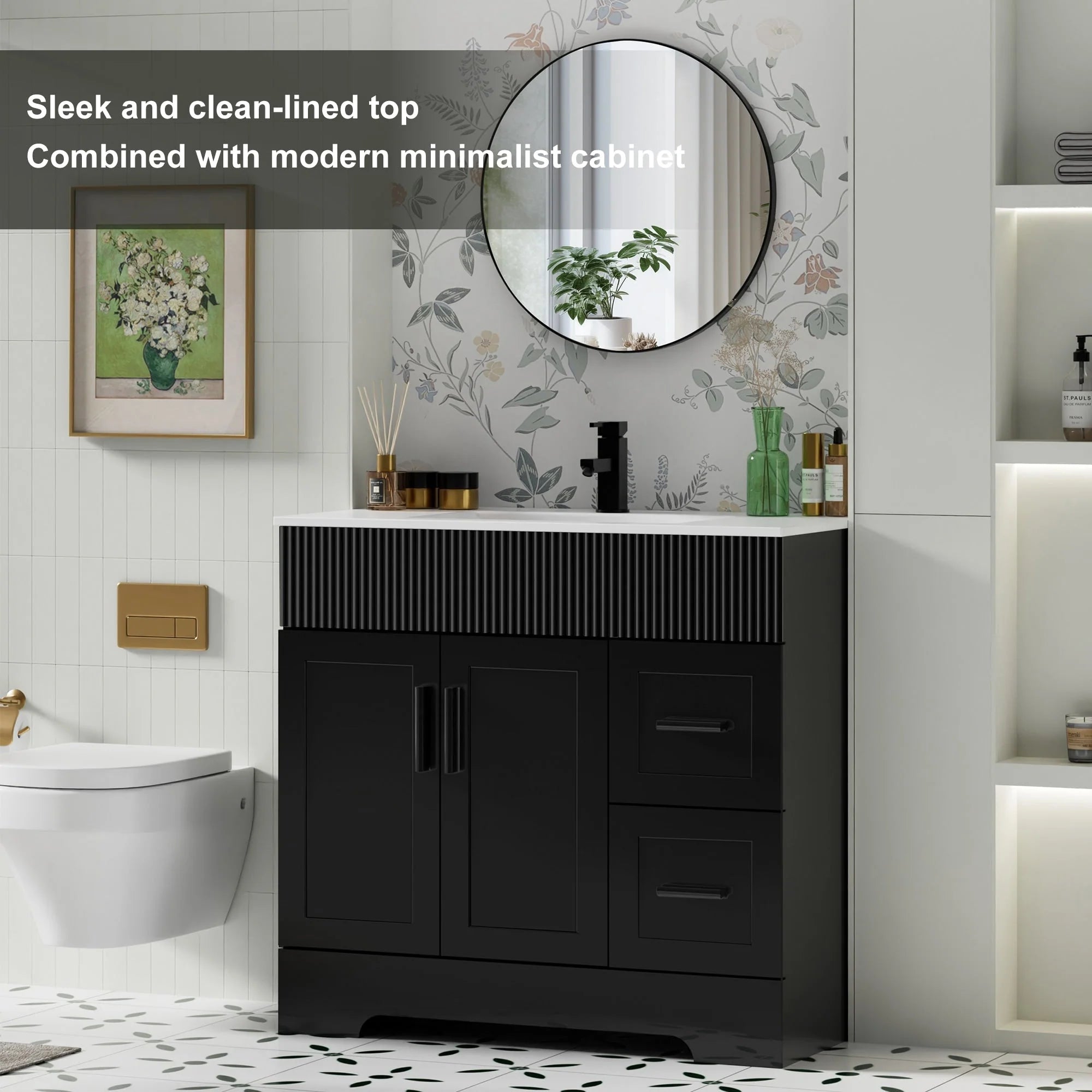Meuble-lavabo Wavy Line 30/36/48 avec évier et robinet