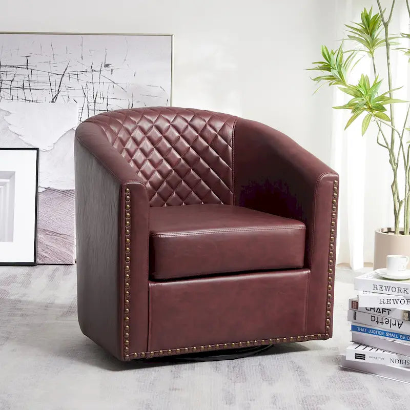 Fauteuil pivotant rond en similicuir capitonné KINWELL, 73,6 cm de large