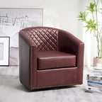 Fauteuil pivotant rond en similicuir capitonné KINWELL, 73,6 cm de large