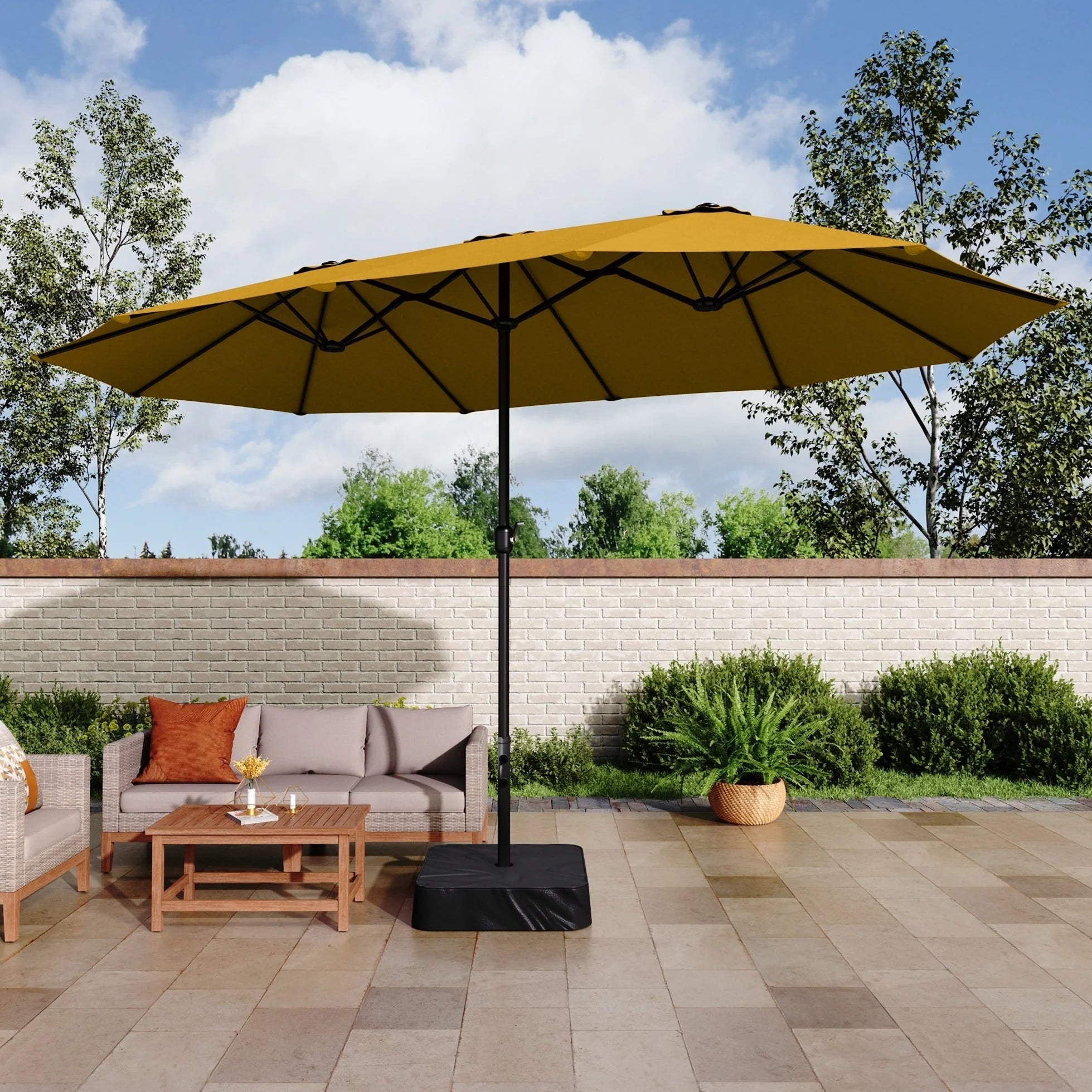 MAISON ARTS Parasol double de 4,5 m pour terrasse, grande taille, avec pied inclus