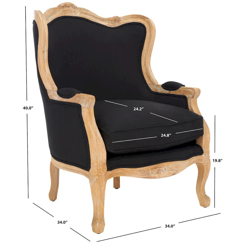 Fauteuil à oreilles Kali en chêne et lin naturel SAFAVIEH Couture - 34Lx34Px40H