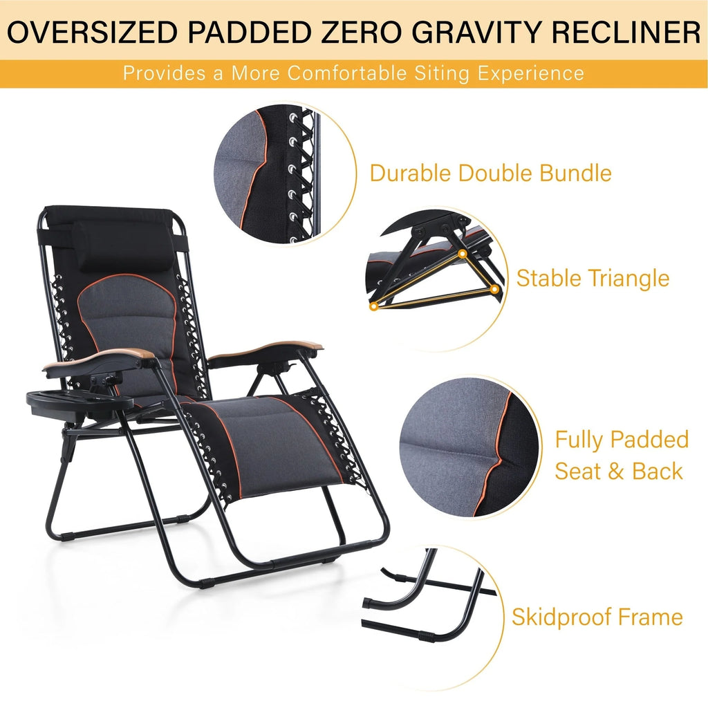 Fauteuil de relaxation zéro gravité XL surdimensionné et rembourré, avec accoudoirs plus larges, inclinable et porte-gobelet - N/A