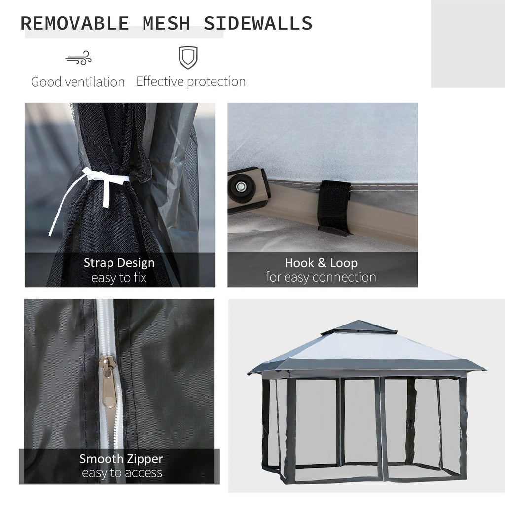 Outsunny Tonnelle Pop Up 3,6 x 3,6 m, Tente Pliante Instantanée avec Murs Latéraux en Maille Filet, Hauteur Réglable sur 3 Niveaux