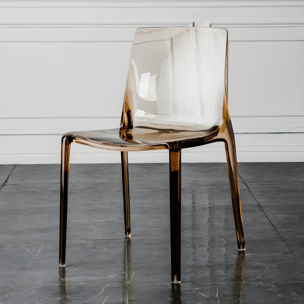Chaise de salle à manger en acrylique ambré sans accoudoirs et à dossier bas