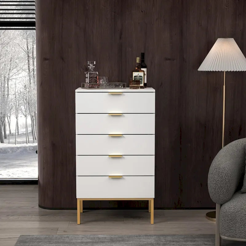 Commode à 5 tiroirs avec table de chevet et meuble de rangement 60 cm L Blanc/Noir
