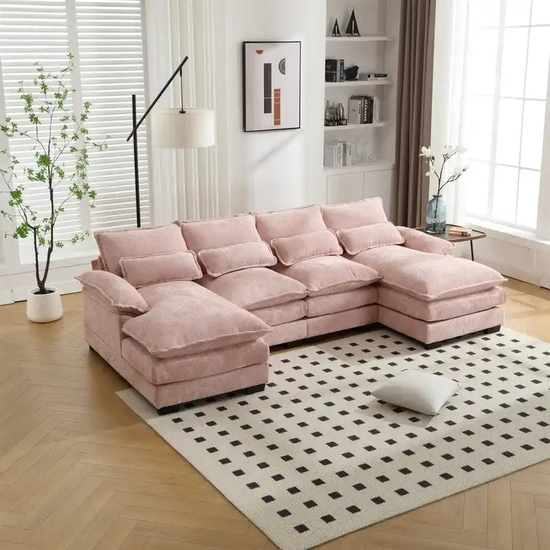 Canapé sectionnel Cloud pour salon, canapé moderne en chenille/bouclette en forme de U, canapé-lit modulaire confortable avec double méridienne