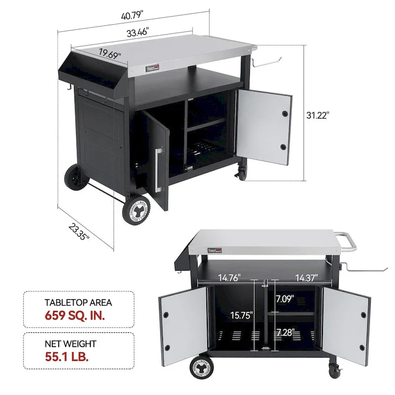 Table de préparation pour barbecue Royal Gourmet avec chariot de cuisine mobile et rangement