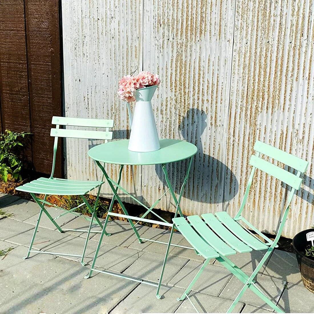 Ensemble bistro pliant 3 pièces en métal, ensemble de conversation intérieur/extérieur résistant aux intempéries pour patio, cour, jardin