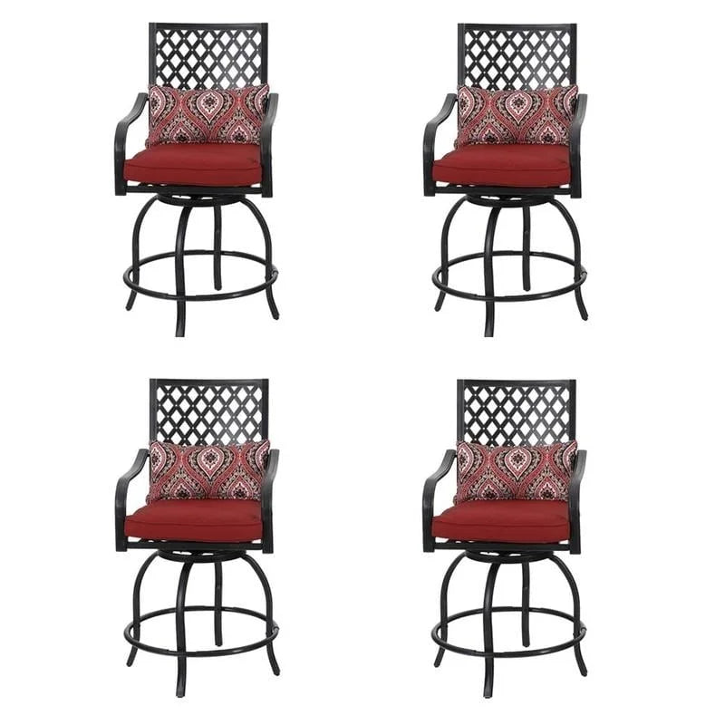 Lot de 4 tabourets de bar pivotants en métal avec coussins pour l'extérieur