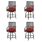 Lot de 4 tabourets de bar pivotants en métal avec coussins pour l'extérieur