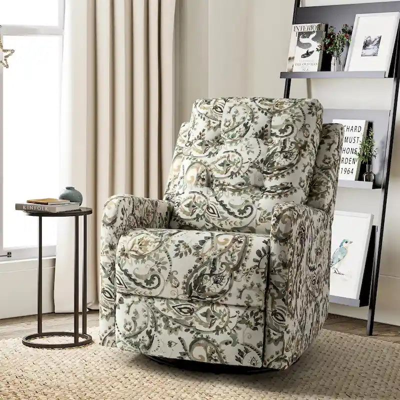 Fauteuil inclinable pivotant manuel Arlette contemporain à fleurs avec dossier capitonné