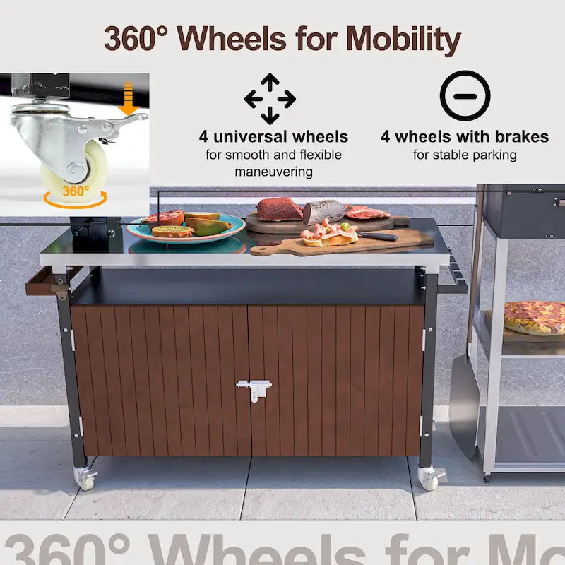 Desserte de barbecue d'extérieur avec plateau en acier inoxydable (tabouret non inclus)