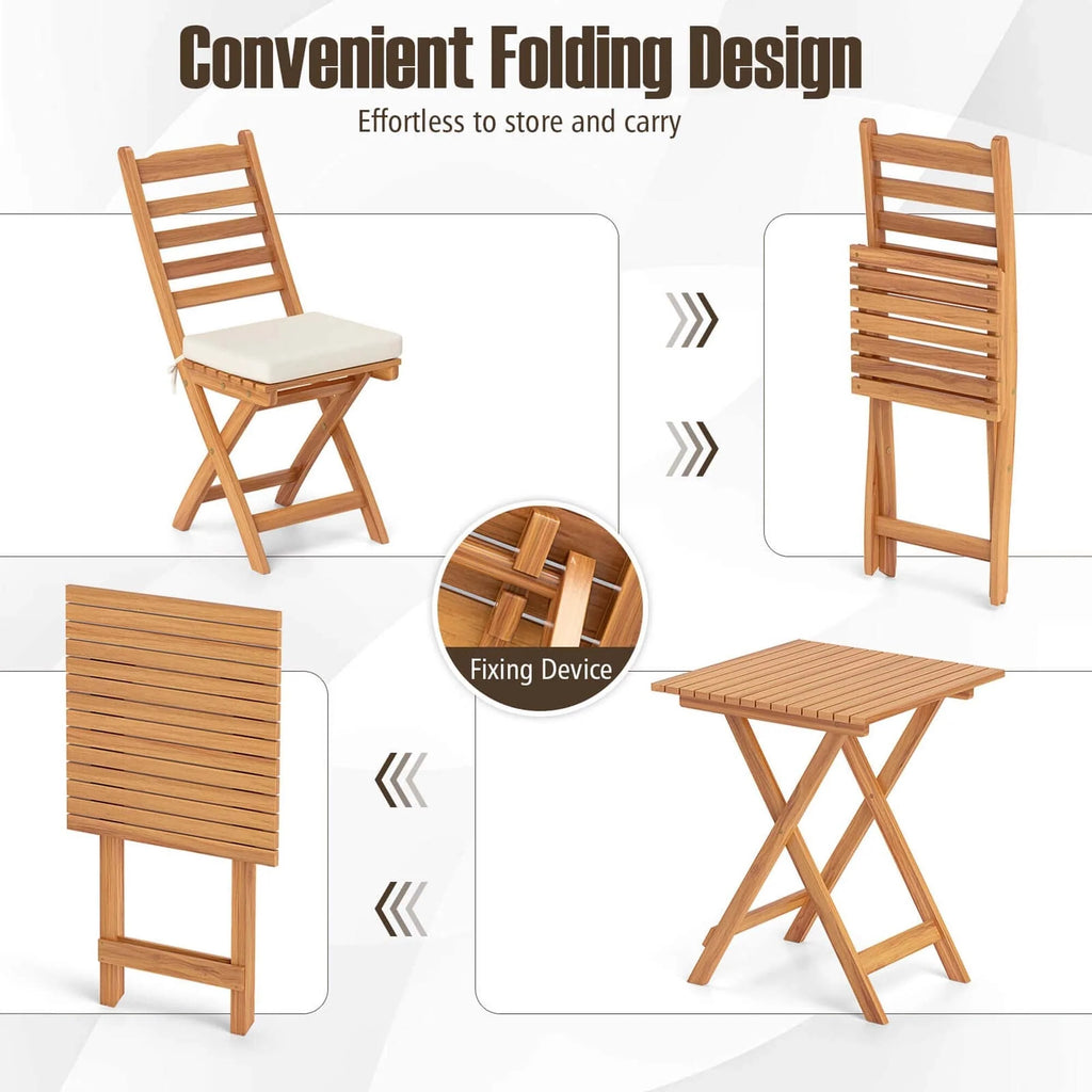 Ensemble de bistrot pliant 3 pièces Patiojoy avec coussins d'assise amovibles - Voir les détails