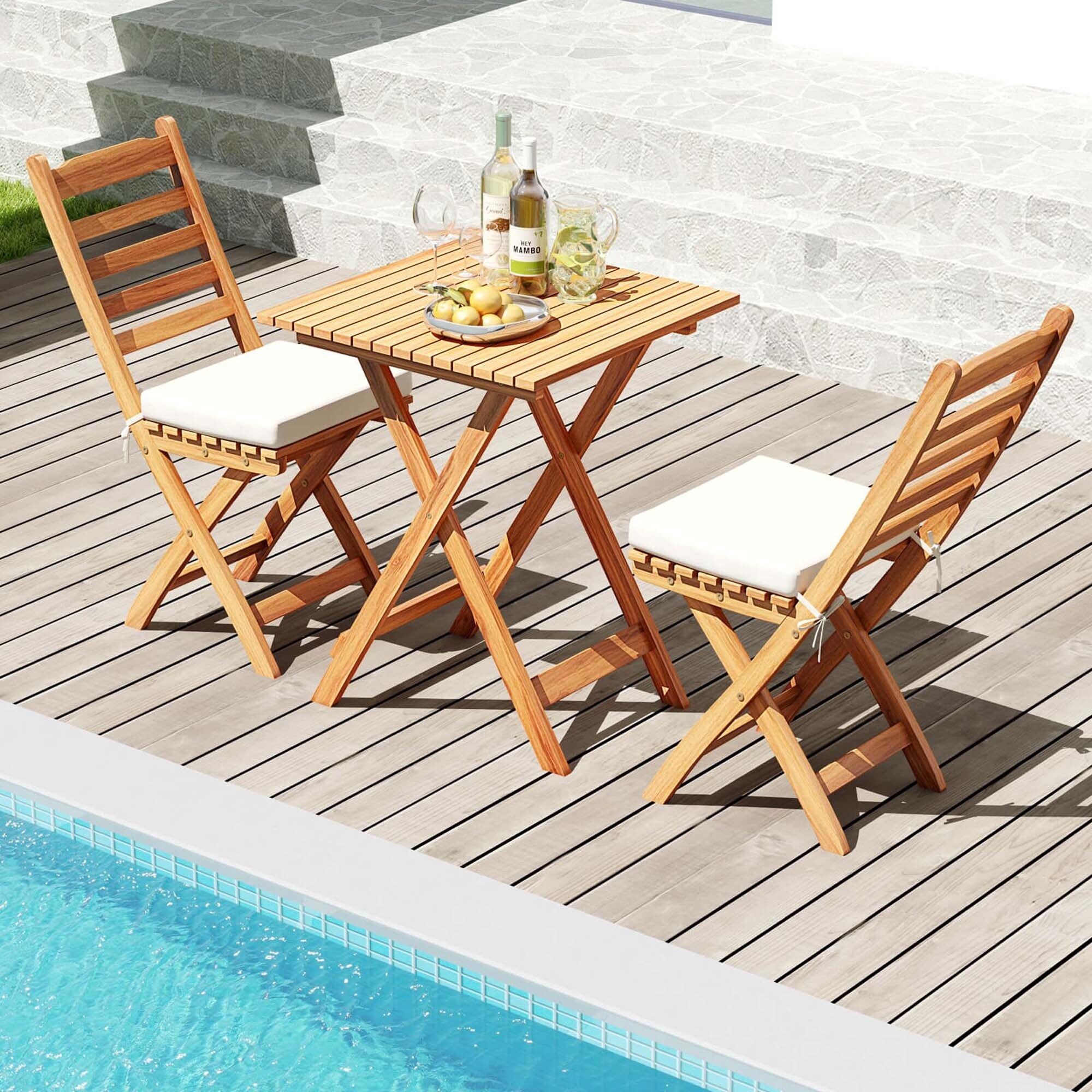 Ensemble de bistrot pliant 3 pièces Patiojoy avec coussins d'assise amovibles - Voir les détails