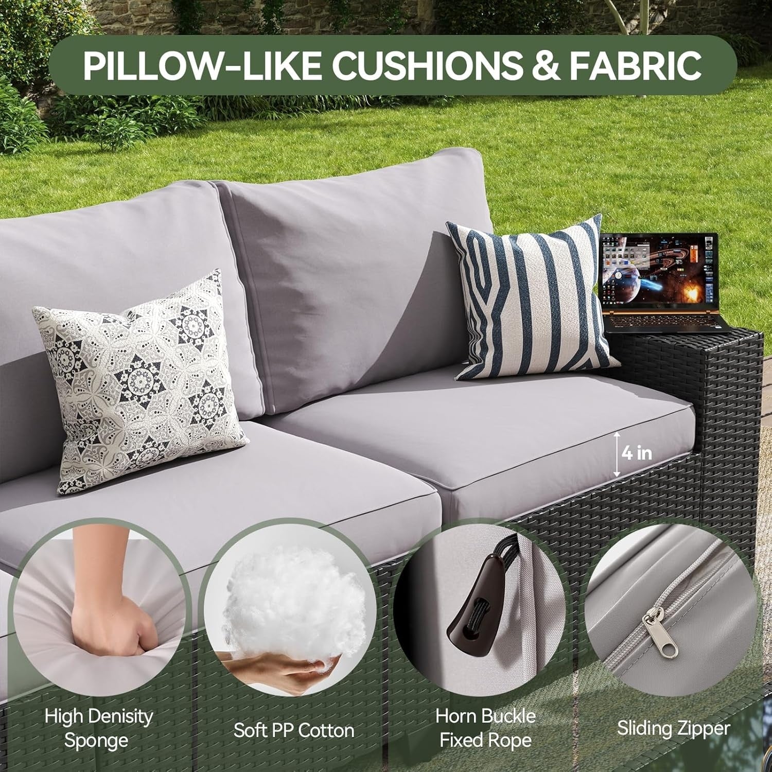 Ensembles de meubles de patio extérieurs avec coussin épais de 10 cm