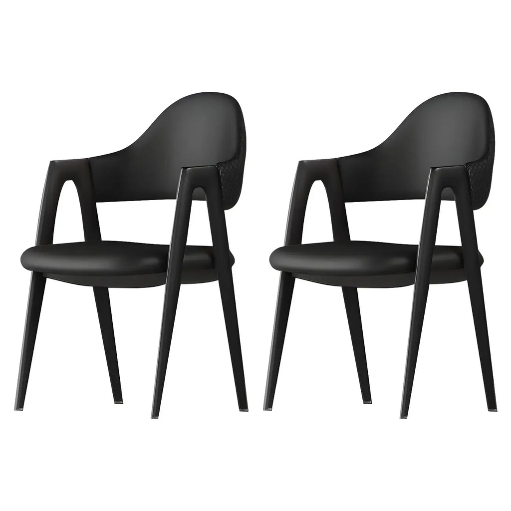Chaise de salle à manger en cuir moderne avec dossier incurvé et ouvert
