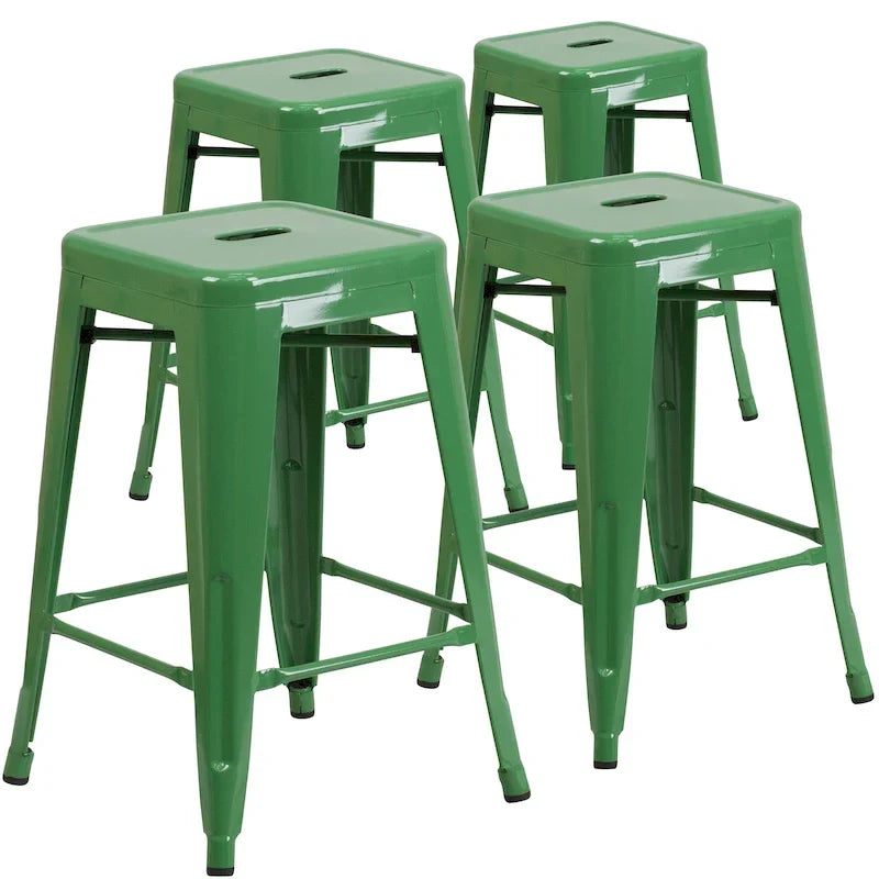 Lot de 4 tabourets de comptoir sans dossier en métal de 61 cm, pour l'intérieur ou l'extérieur, avec assise carrée