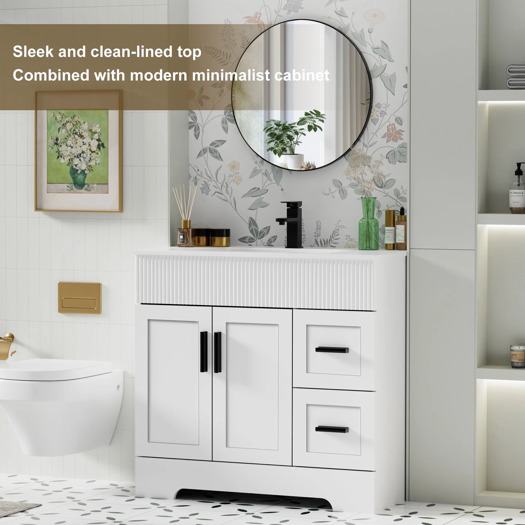Meuble-lavabo Wavy Line 30/36/48 avec évier et robinet