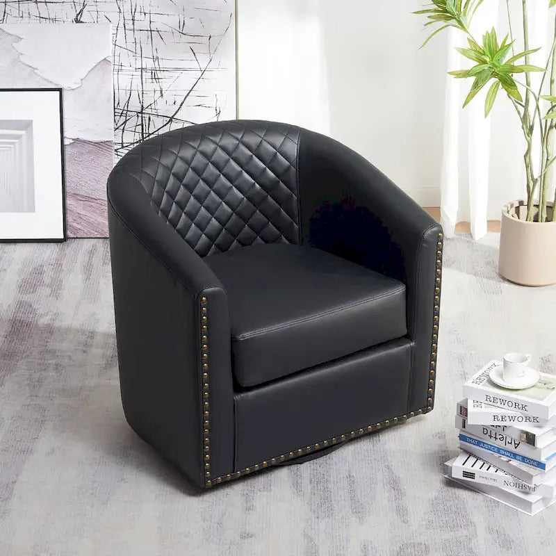 Fauteuil pivotant rond en similicuir capitonné KINWELL, 73,6 cm de large