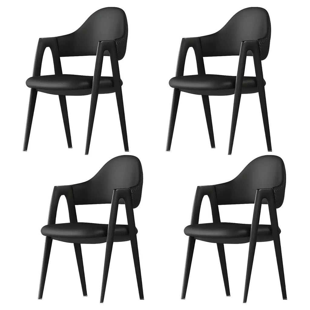 Chaise de salle à manger en cuir moderne avec dossier incurvé et ouvert