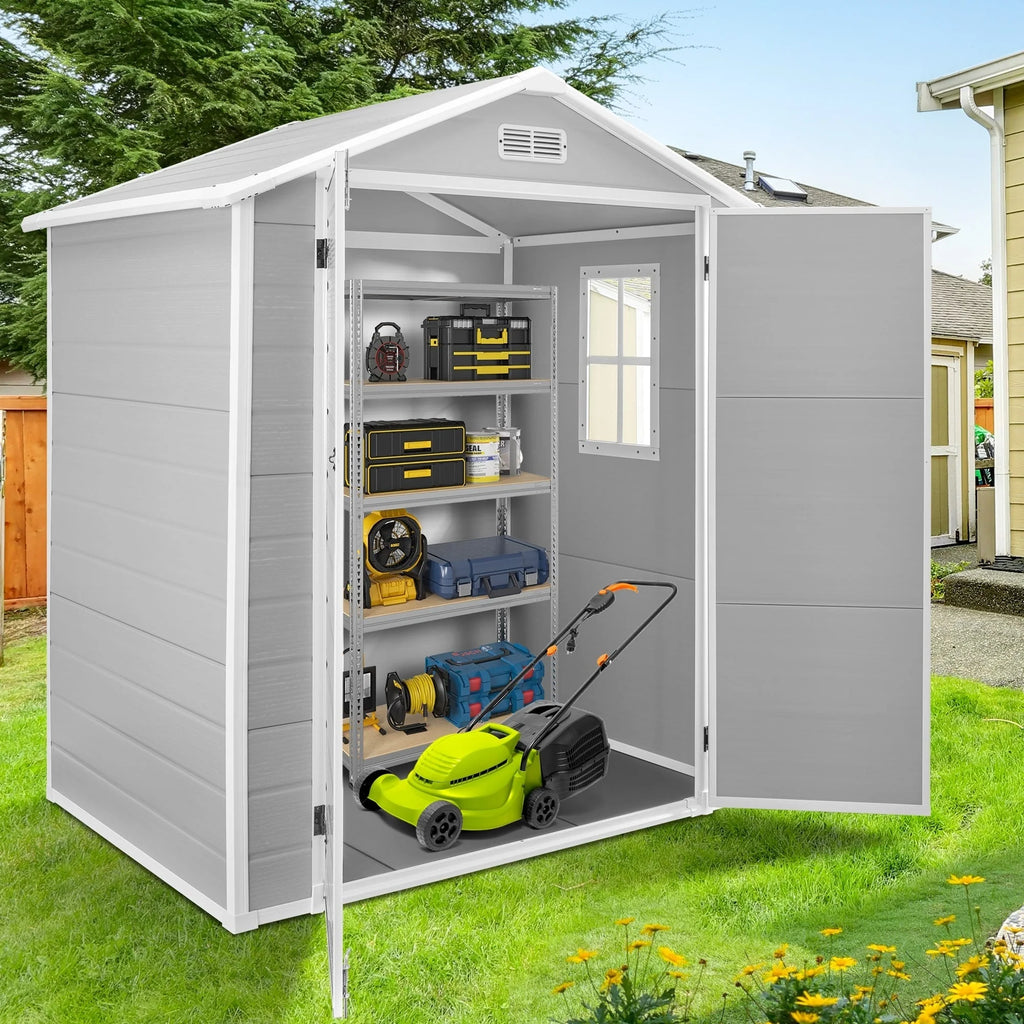 Abri de jardin en résine toutes saisons avec plancher de 1,8 m x 1,2 m / 1,8 m x 2,4 m / 2,4 m x 1,8 m / 2,4 m x 3 m, abri à outils Spire