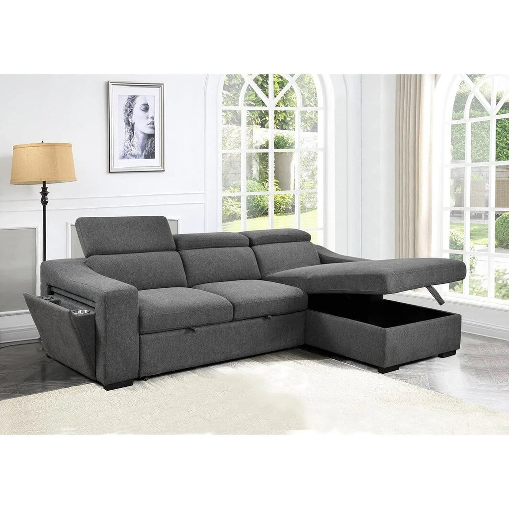 Roomfitters 103 Canapé sectionnel convertible avec méridienne de rangement, appuie-têtes réglables, canapé d'angle en L, gris foncé