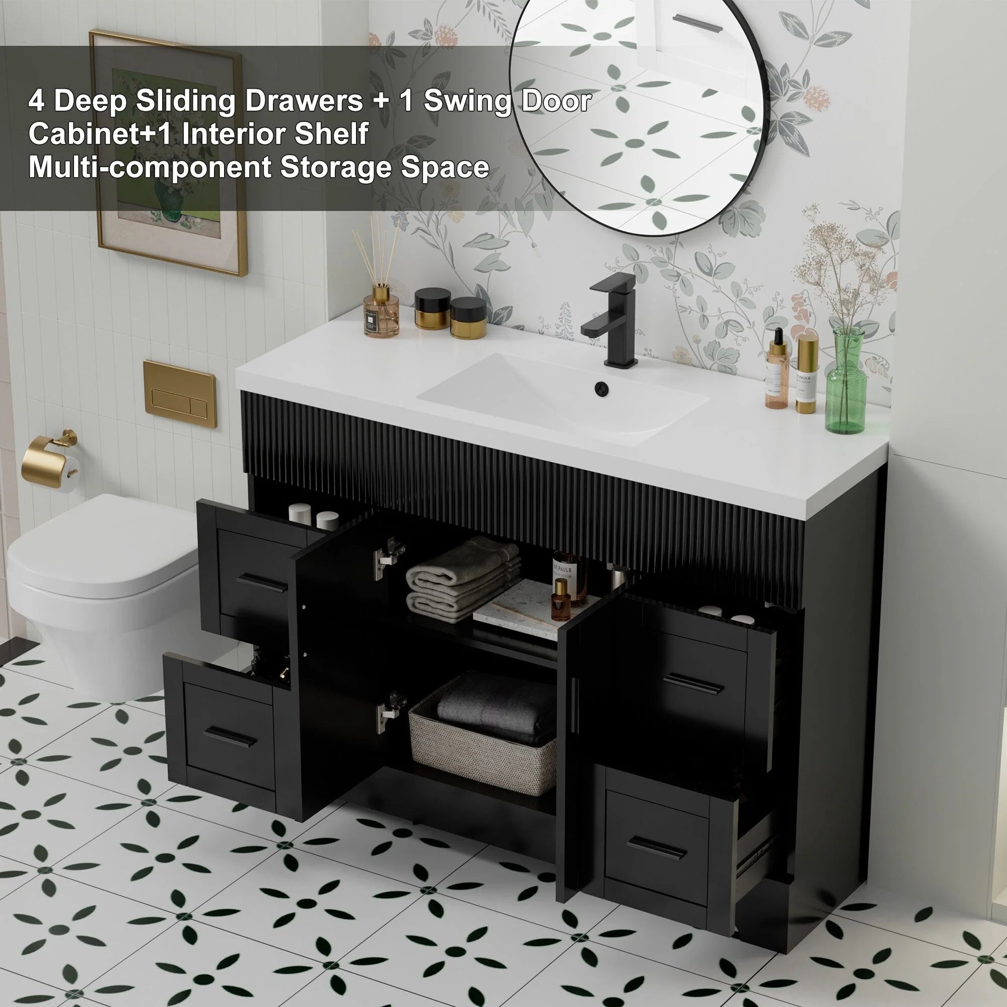 Meuble-lavabo Wavy Line 30/36/48 avec évier et robinet