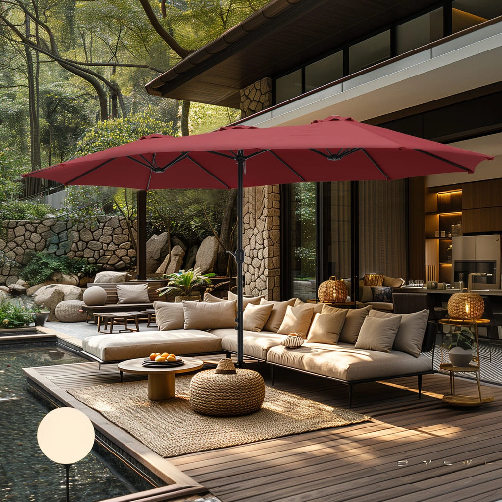 MAISON ARTS Parasol double de 4,5 m pour terrasse, grande taille, avec pied inclus