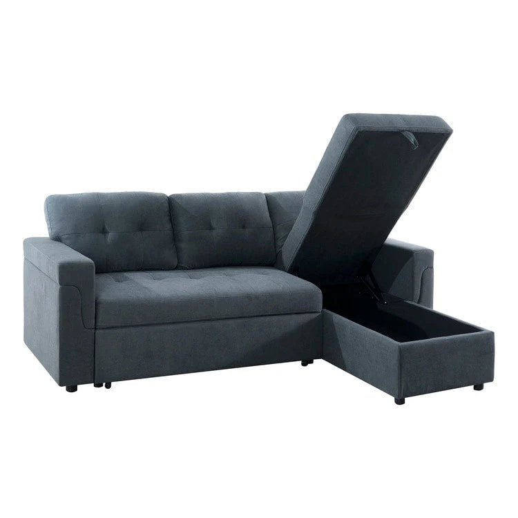 Canapé d'angle réversible convertible avec lit gigogne, méridienne avec rangement dissimulé et pieds durables
