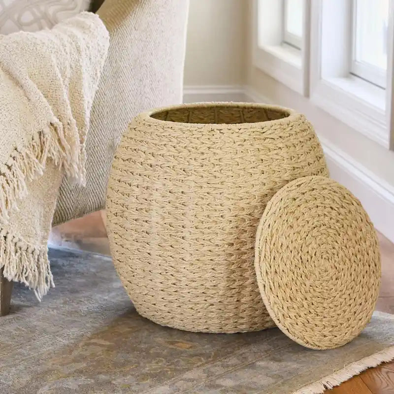 Table d'appoint avec panier de rangement en osier tressé à la main Household Essentials - 17,0 L x 17,0 l x 19,0 H
