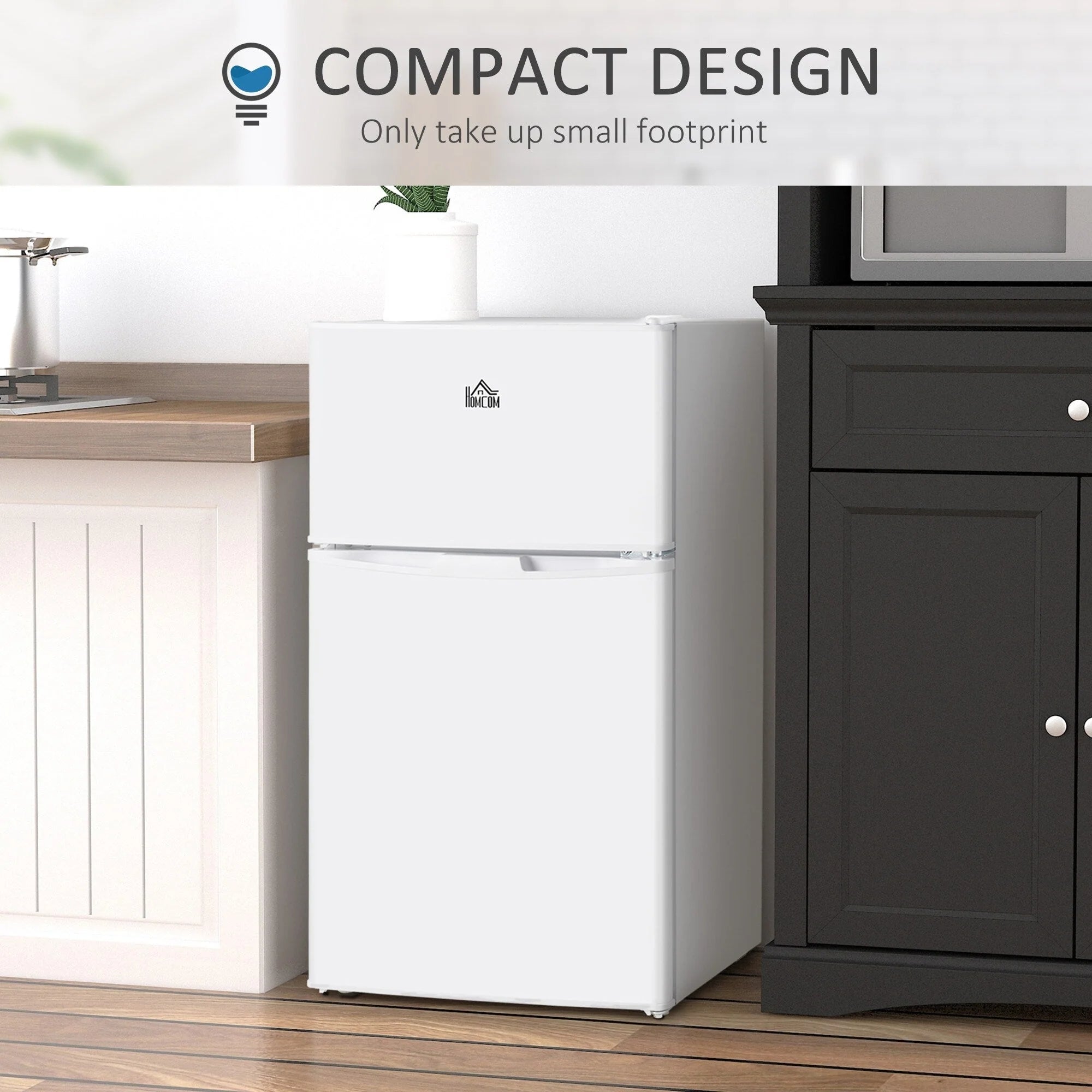HOMCOM Mini Réfrigérateur Double Porte avec Congélateur, Réfrigérateur Compact de 90L avec Étagère Réglable, Thermostat Réglable