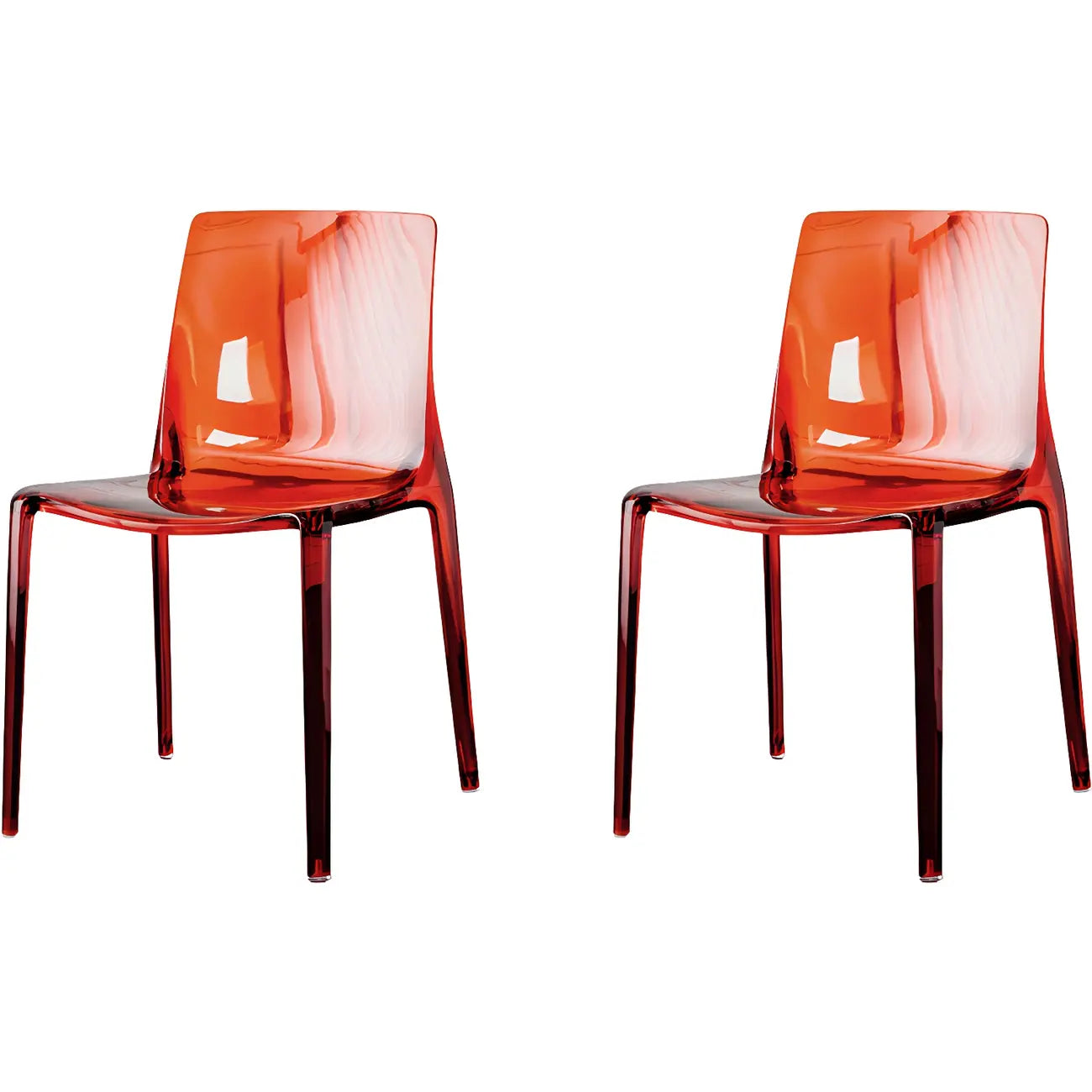 Chaise de salle à manger en acrylique ambré sans accoudoirs et à dossier bas