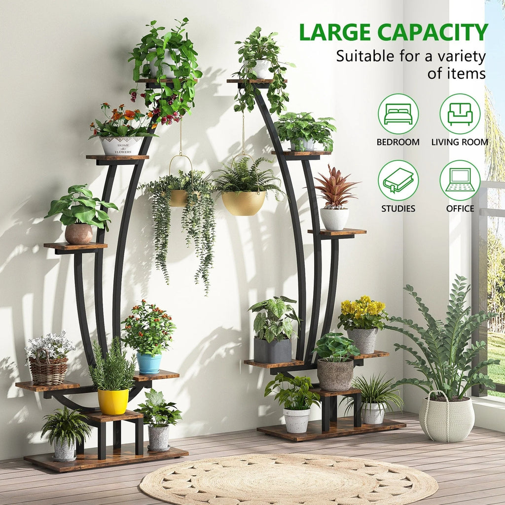 Support pour Plantes d'Intérieur, Étagère à Fleurs à 6 Niveaux pour Jardin Domestique - Lot de 2