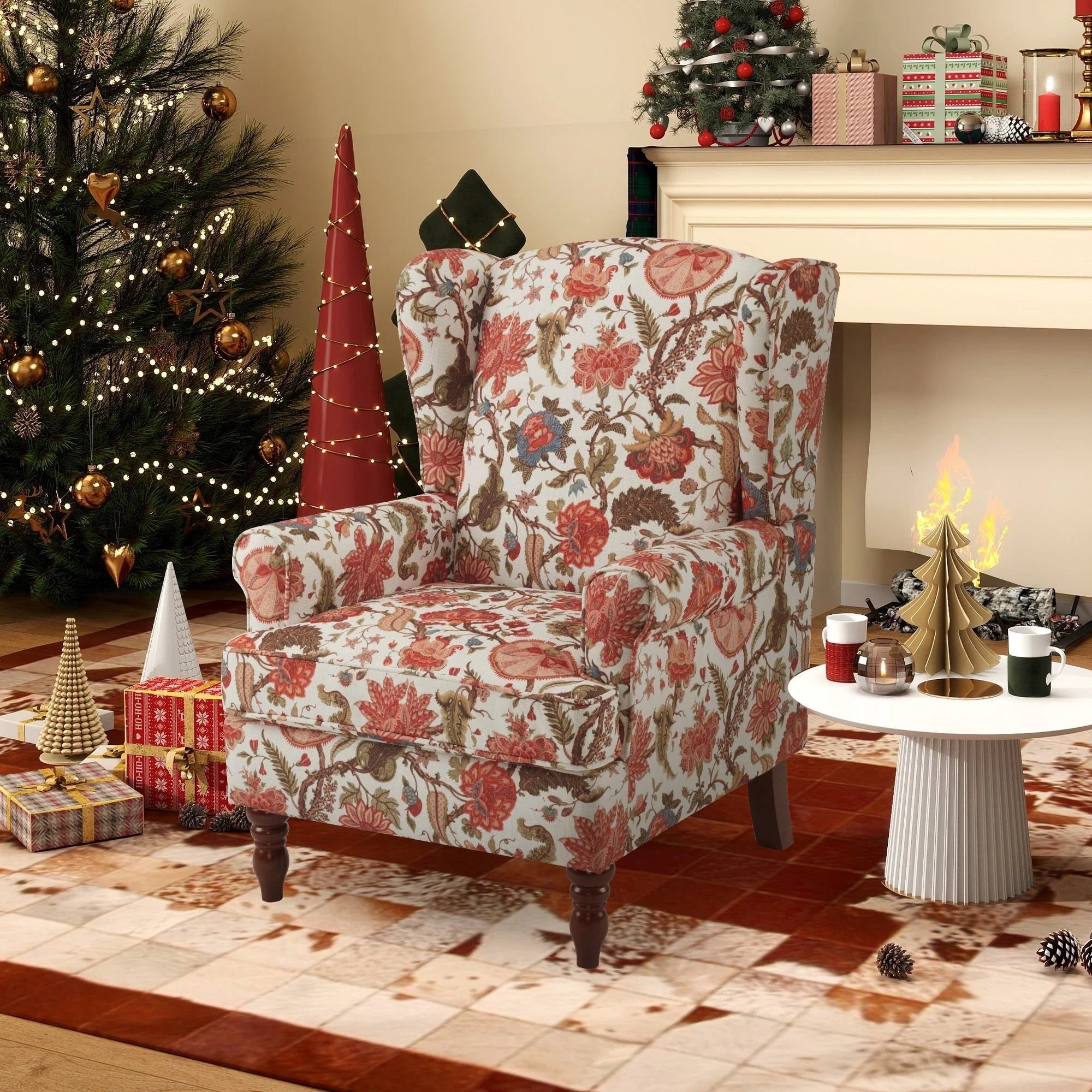 Fauteuil d'appoint moderne Erommy, fauteuil à dossier haut, canapé individuel en tissu capitonné avec pieds en bois pour salon