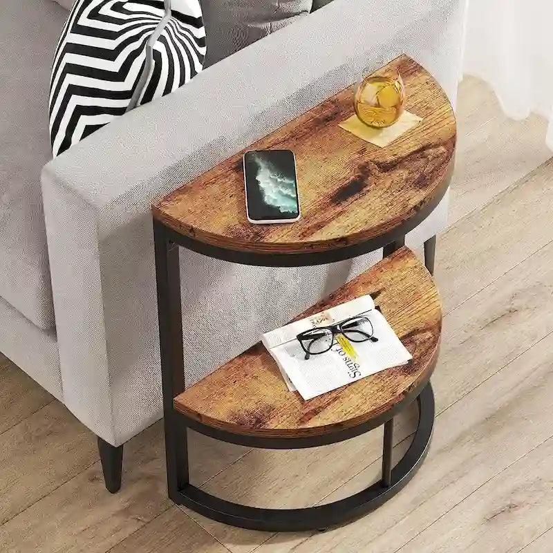 Table d'appoint demi-ronde, table d'appoint étroite en C mince avec cadre en métal