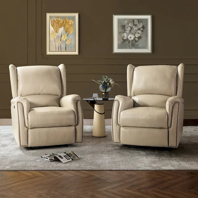 Fauteuil inclinable électrique Eduardo en cuir véritable avec port USB (ensemble de 2)