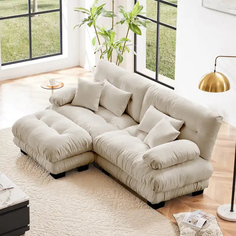 Canapé d'angle en forme de L en chenille avec coussins lombaires