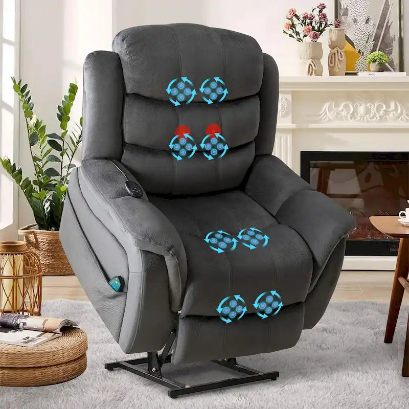 Fauteuil inclinable électrique releveur pour personnes âgées avec massage et fonction chauffante (inclinaison à plat)