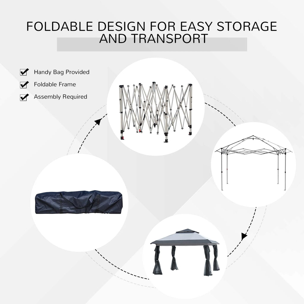 Outsunny Tonnelle Pop Up 3,6 x 3,6 m, Tente Pliante Instantanée avec Murs Latéraux en Maille Filet, Hauteur Réglable sur 3 Niveaux