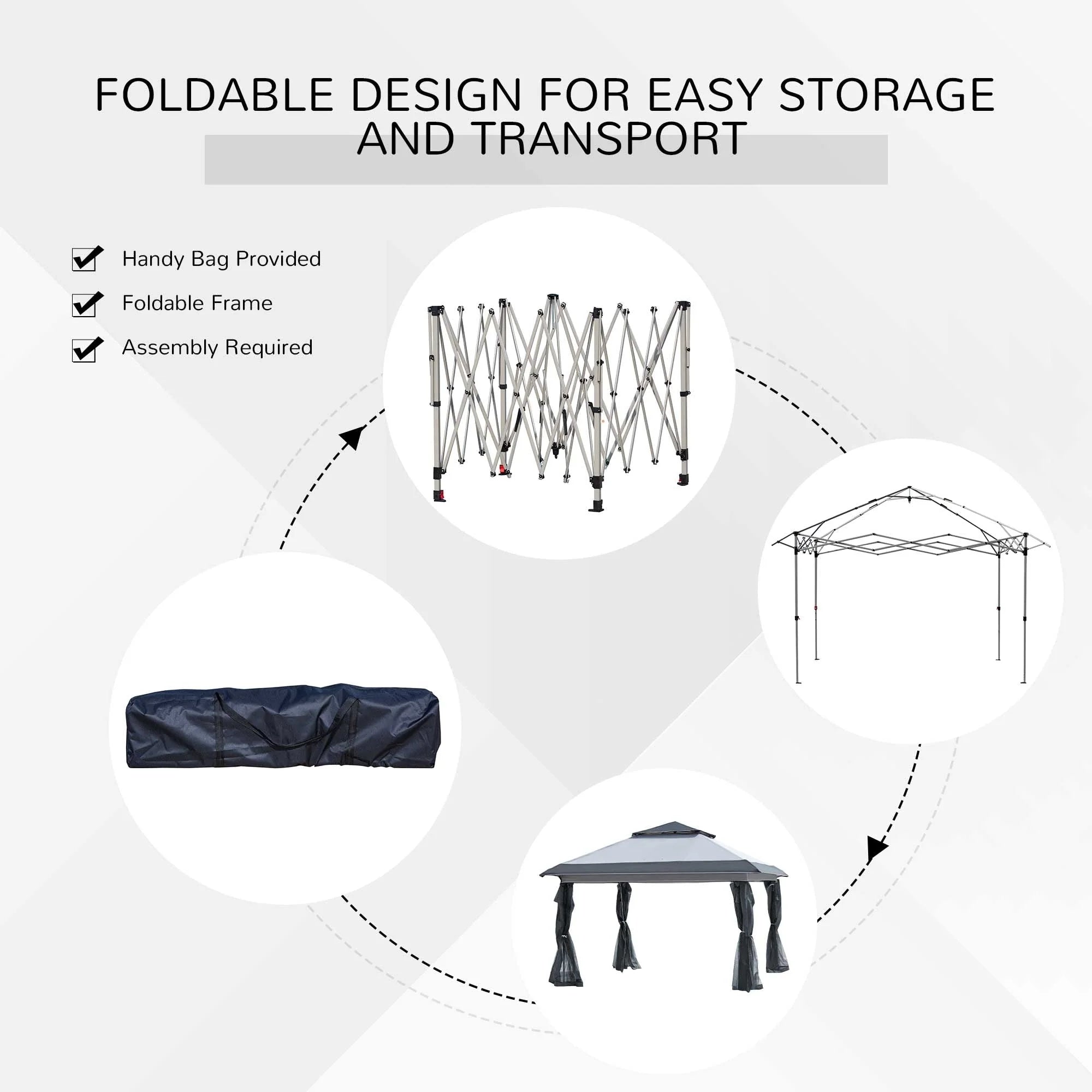 Outsunny Tonnelle Pop Up 3,6 x 3,6 m, Tente Pliante Instantanée avec Murs Latéraux en Maille Filet, Hauteur Réglable sur 3 Niveaux