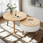 Table basse ronde en bois noir et blanc moderne avec rangement
