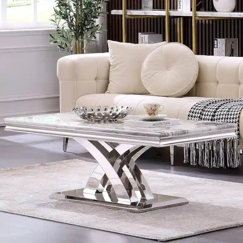 Table basse moderne de 48 po, table basse rectangulaire avec piédestal en X, tables basses pour salon