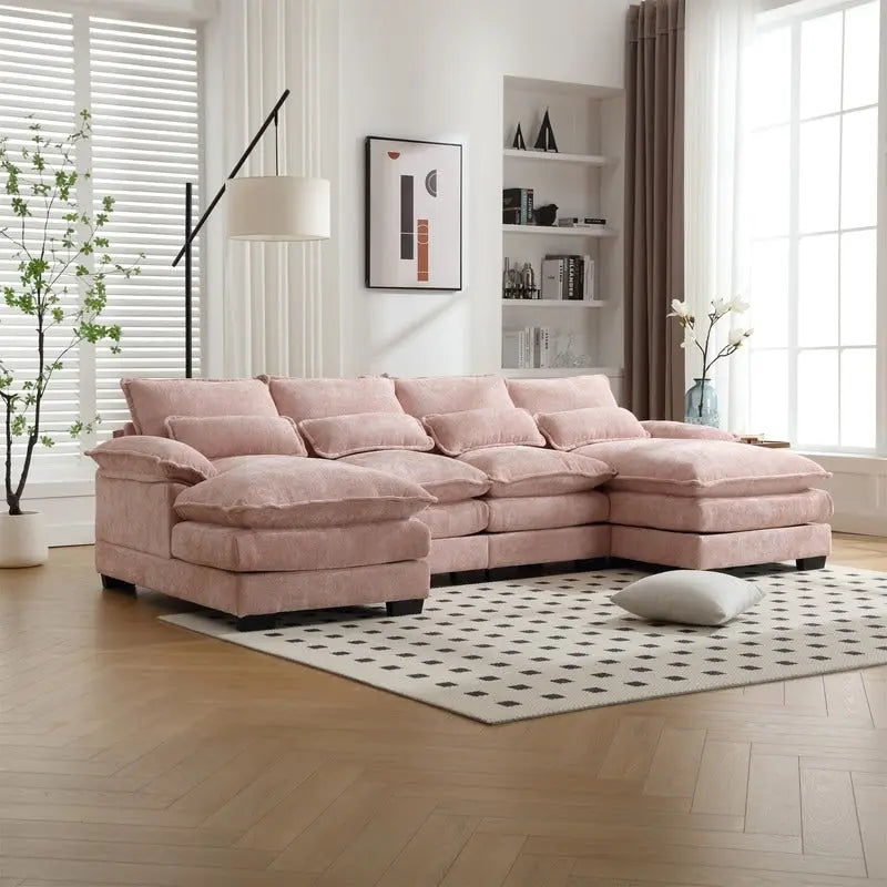 Canapé sectionnel Cloud pour salon, canapé moderne en chenille/bouclette en forme de U, canapé-lit modulaire confortable avec double méridienne