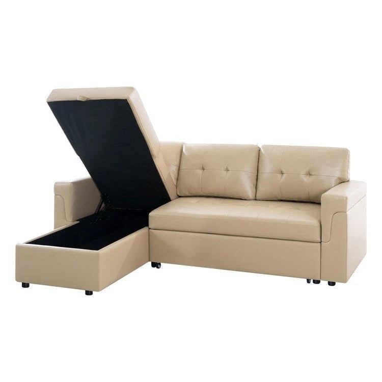 Canapé d'angle réversible convertible avec lit gigogne, méridienne avec rangement dissimulé et pieds durables