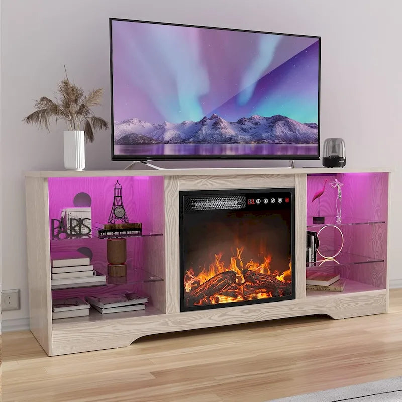 Meuble TV cheminée Bossin 58" avec foyer électrique 18", centre de divertissement moderne pour téléviseurs 65", console TV