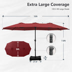 MAISON ARTS Parasol double de 4,5 m pour terrasse, grande taille, avec pied inclus