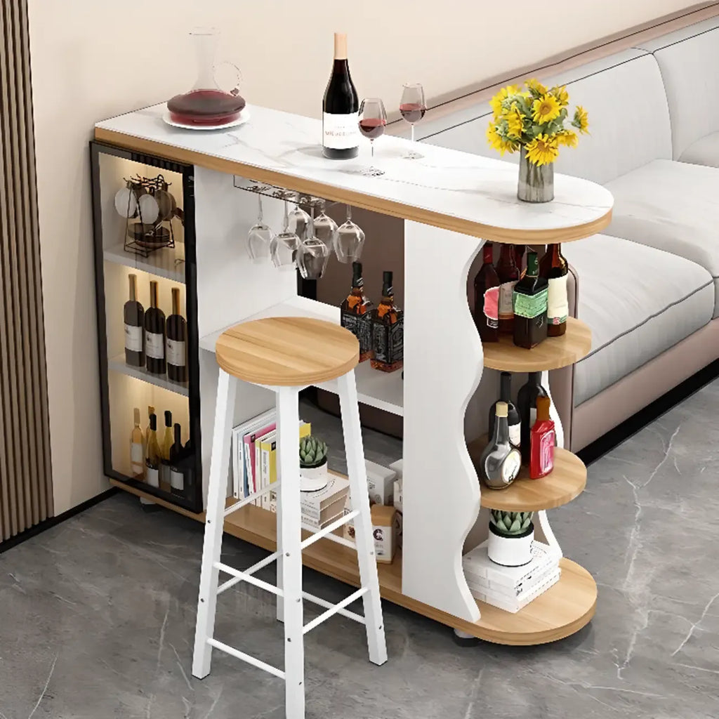 Table de bar îlot avec plateau en pierre et rangement pour bars à domicile